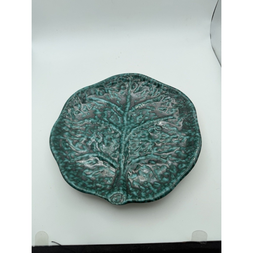 Vintage Italian Majolica Green Cabbage Leaf Salad Plate 8" Made in Italy EACH